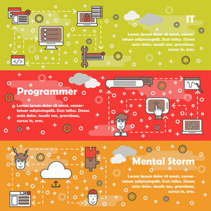 矢量细线艺术 It web 横幅模板集