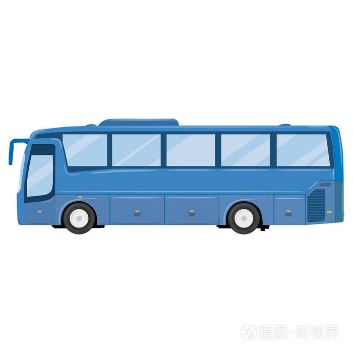 带有总线的矢量插图.蓝颜色的旅游巴士