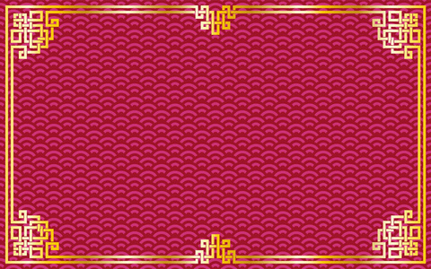 东方复古金框红色/紫色图案背景中国新年庆典贺卡, 海报, 横幅或传单