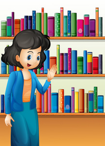 时髦女孩得到小说在线图书馆教育概念书柜图书管理员矢量错觉学校