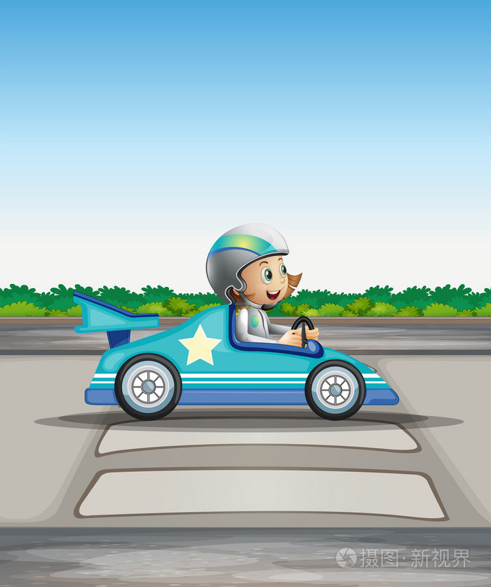 在她的蓝色赛车车女赛车手