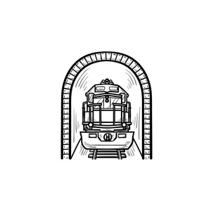 铁路隧道与火车手画轮廓涂鸦图标