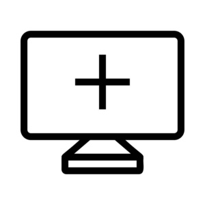 笔记本电脑屏幕与医疗交叉平面图标, 向量, 插图