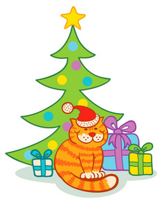猫和圣诞树