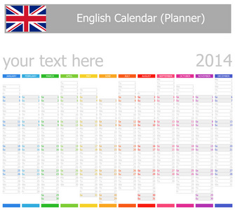 2014 英语规划师 2 日历与垂直个月