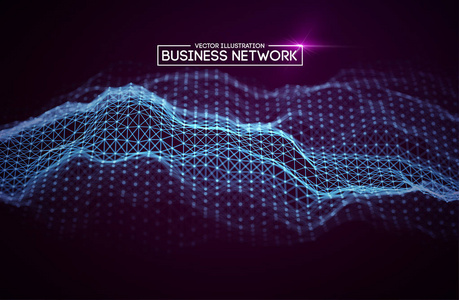 业务网络技术。网络增长和技术网络。抽象连接多边形元素