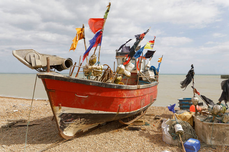 Fishingboats 在英国黑斯廷斯海岸