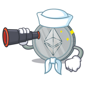 水手与双目 Ethereum 硬币字符卡通