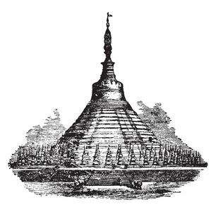 Shoemadoo 是缅甸风格寺庙标本的 Shoemadoo, 复古线条画或雕刻插图