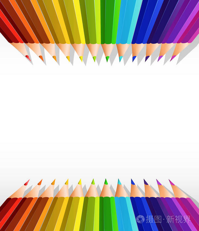 顶部和底部有彩色铅笔的空白纸模板