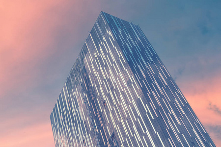现代摩天大楼与玻璃幕墙。色调