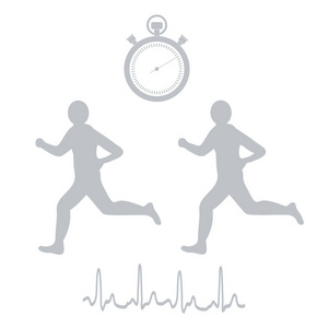 两个赛跑者与秒表和心的 rhyt 的程式化的图标