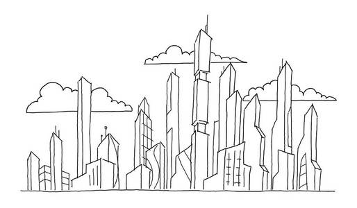 手绘矢量股票线插图.现代建筑景观照片