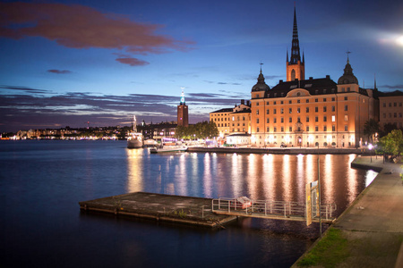 瑞典首都斯德哥尔摩的夜景