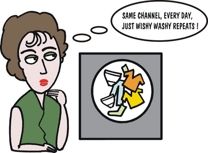 女人看着清洗机矢量卡通