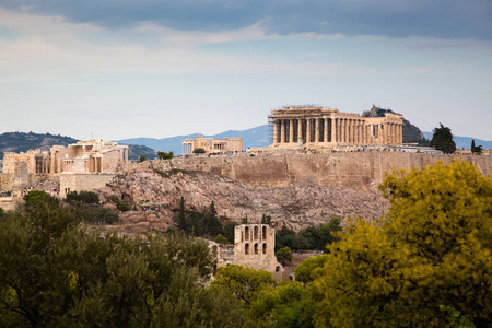 雅典从 Philopapou 山看到希律堡, 雅典卫城和帕台农神庙, 希腊阿提卡