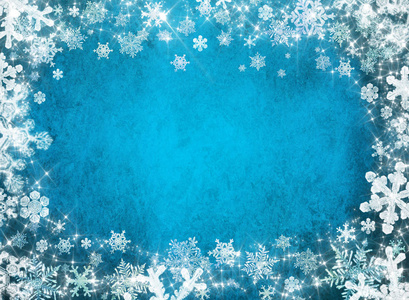 蓝色圣诞背景与白色的雪花和明星