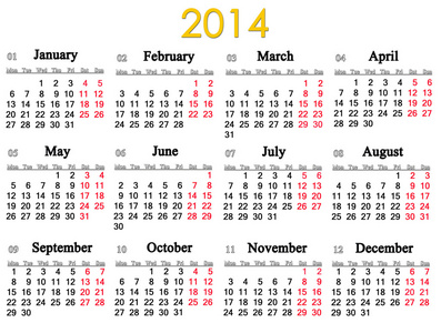 2014 年日历