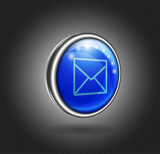 3d 图标蓝色玻璃与金属外壳 电子邮件