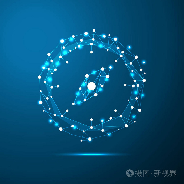 低聚罗盘以星空或空间的形式, 由点,线和形状组成, 包括行星,恒星和