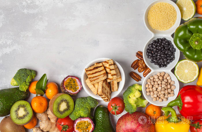 健康的素食主义者食物概念.水果蔬菜框架背景