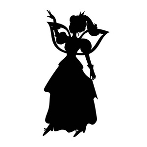 舞蹈仙女黑色剪影在秀丽裙子矢量例证照片