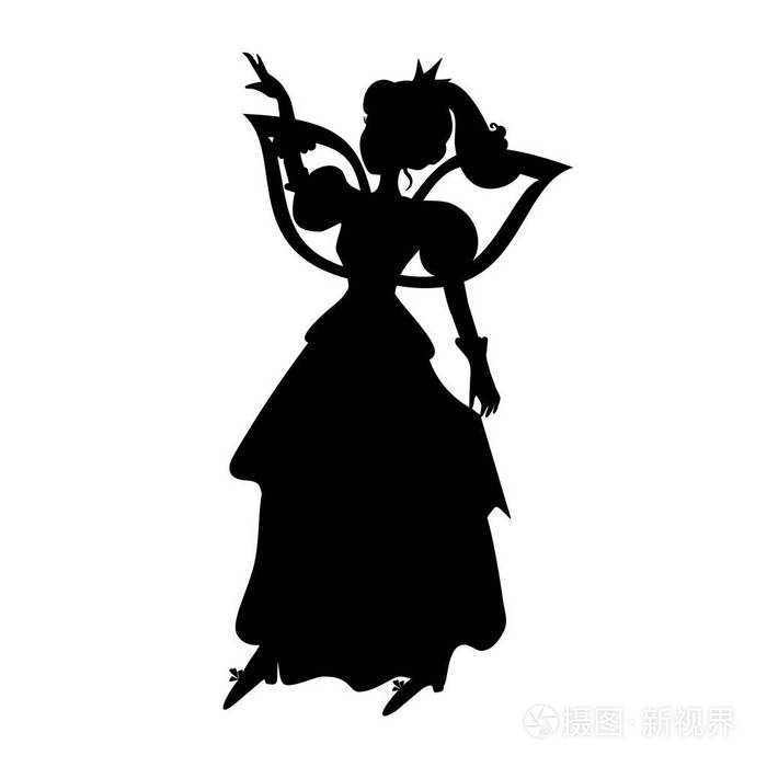 舞蹈仙女黑色剪影在秀丽裙子矢量例证