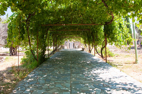 脚路径在希腊罗得岛，修道院 thari
