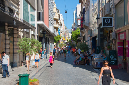 购物街在雅典，希腊 ermou