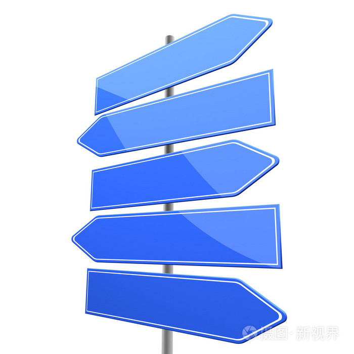 道路标志空白与孤立在白色背景上的五个蓝色箭头