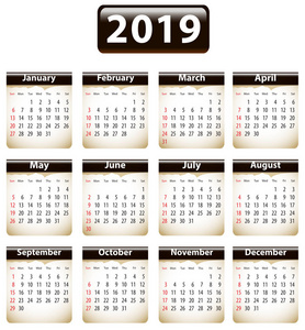 2019年的日历用英文撕掉的文件。向量