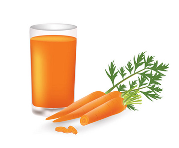胡萝卜汁与新鲜的胡萝卜在玻璃旁边