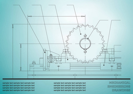 机械图纸在浅蓝色背景。工程实例