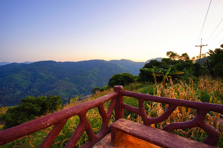 自然风景山森林和蓝天