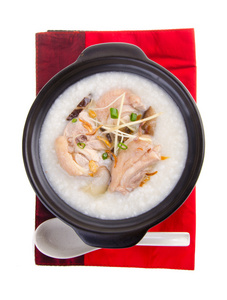 传统中国粥粥煲仔饭在服役照片