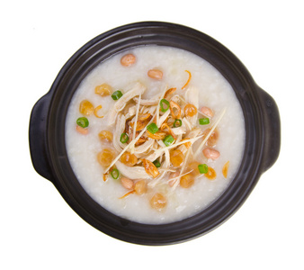 在 claypo 中提供服务的传统中国扇贝粥粥