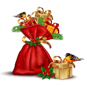 圣诞老人红色袋子与礼物向量详细的例证