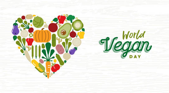 世界素食日贺卡例证有机食品和健康饮食与五颜六色的平板动画片蔬菜图标