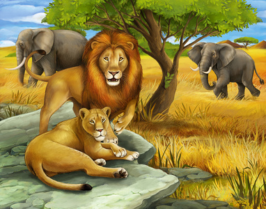 孩子们的野生动物园-狮子和大象-插图照片
