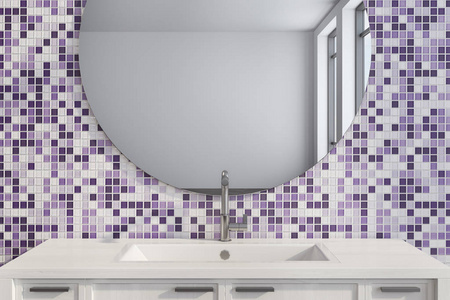 紫色瓷砖浴室水槽