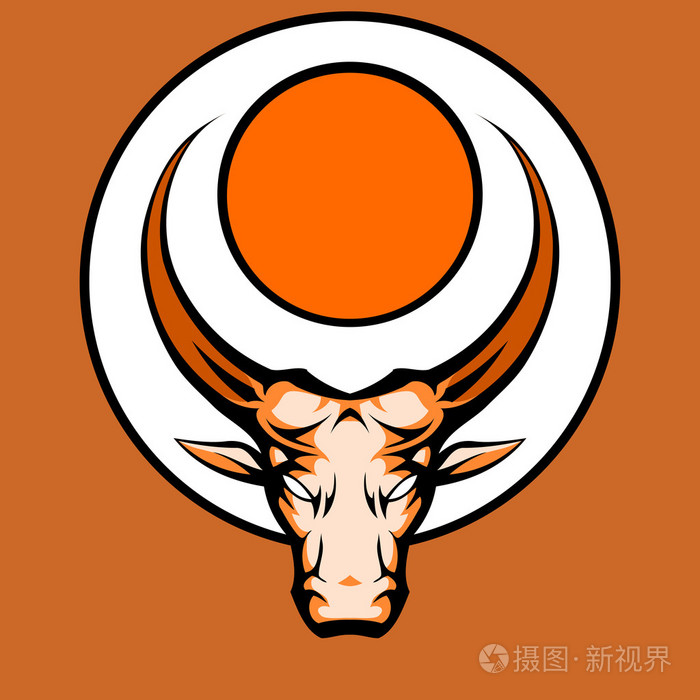 公牛图形吉祥物头有角.矢量插画