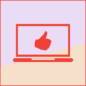 大拇指向上或像符号来自笔记本电脑屏幕股票矢量