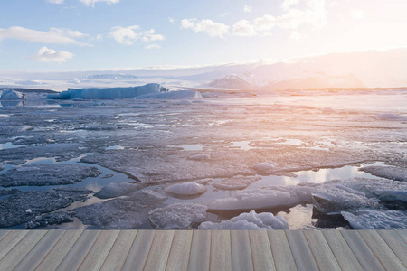 开放木地板, 杰古沙龙泻湖冰湖冰岛自然景观冬季季节