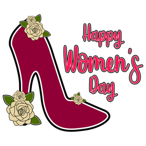 高鞋跟鞋与花。快乐妇女日