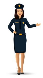 白色背景下的警察女人物设计矢量插图