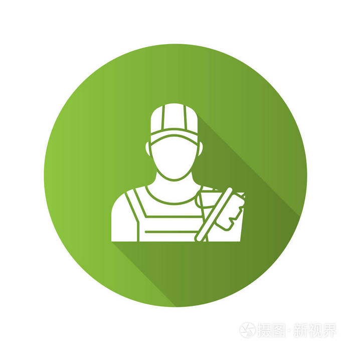 绿色背景下的较清洁平面设计长阴影字形图标