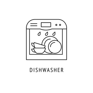 洗碗机图标.厨房电器标志家用电器颜色图标设置. 家庭和厨房电子产品.