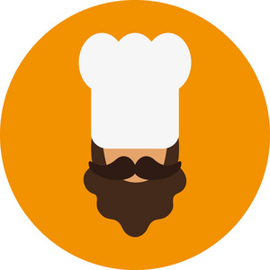 厨师平面图标一个人的胡子和胡子, 戴着厨师的帽子。网页设计模板, 菜单, 海报, 卡片, 横幅