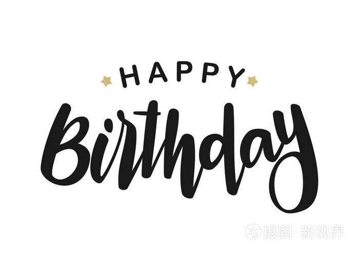 手绘的字体在白色背景下的生日快乐排版设计贺卡