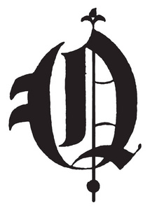 旧英文字母 q 标题文本, 复古线条画或雕刻插图照片
